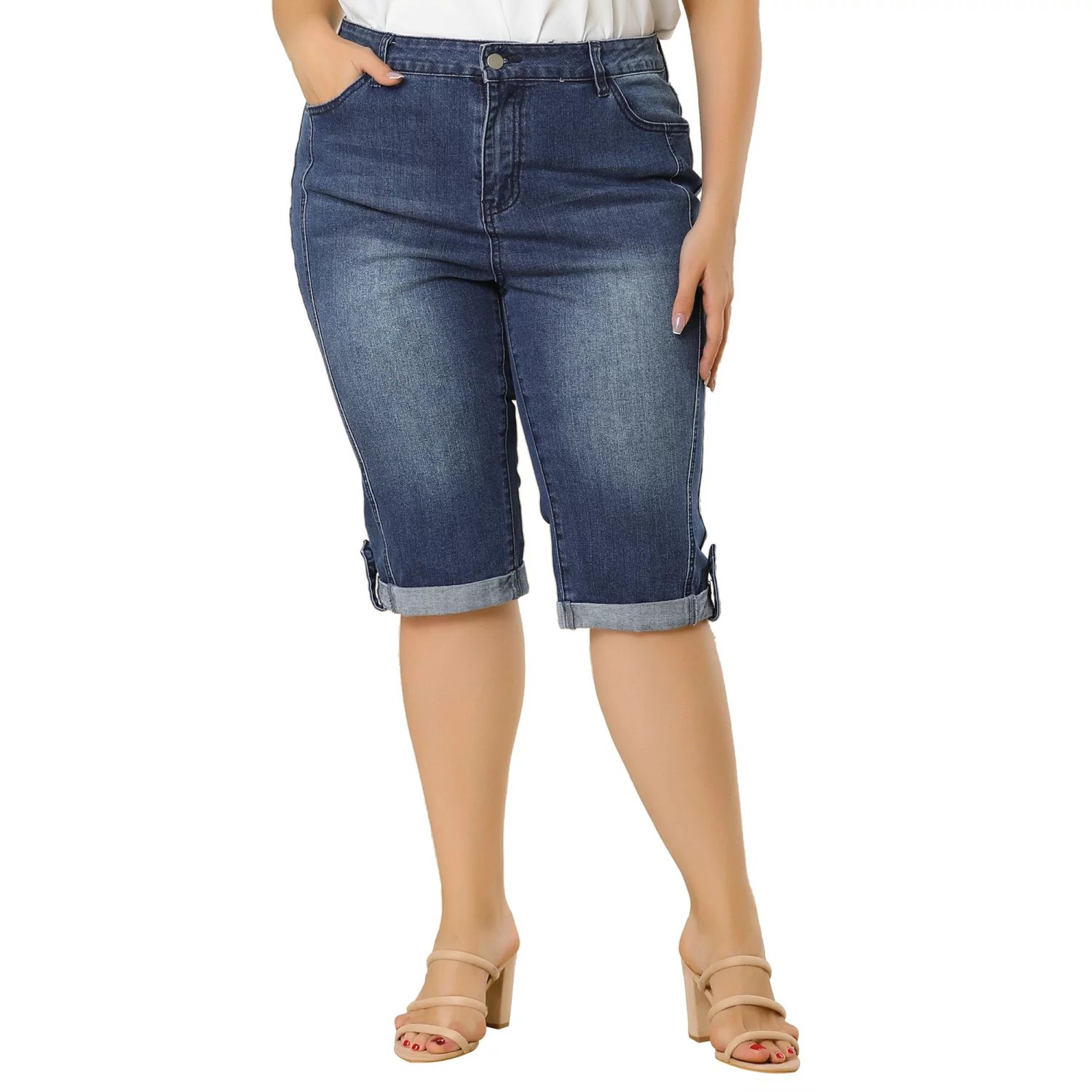 Женские джинсовые джинсы больших размеров, узкие шорты-капри длиной до колена с закатанным краем Agnes Orinda цена и фото