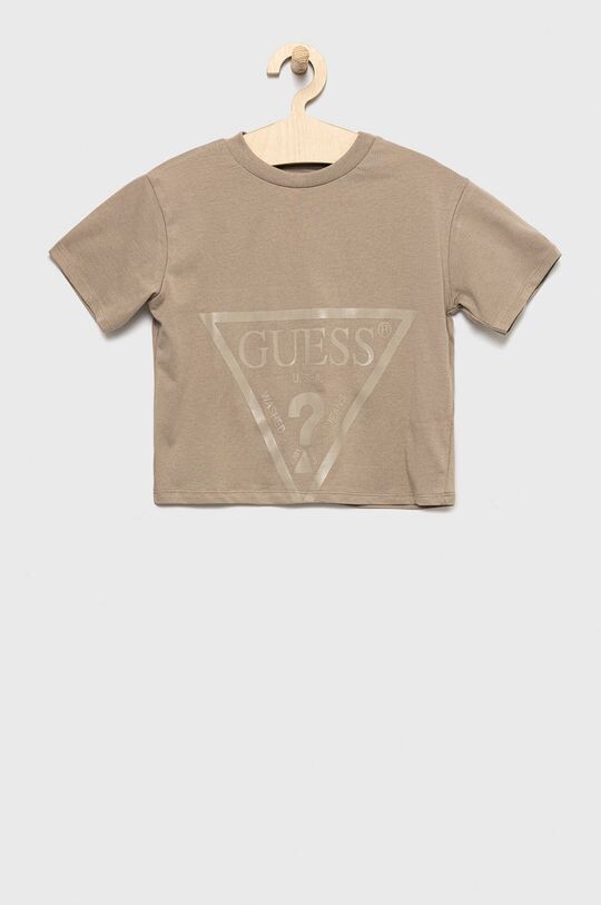 

Детская хлопковая футболка Guess, бежевый