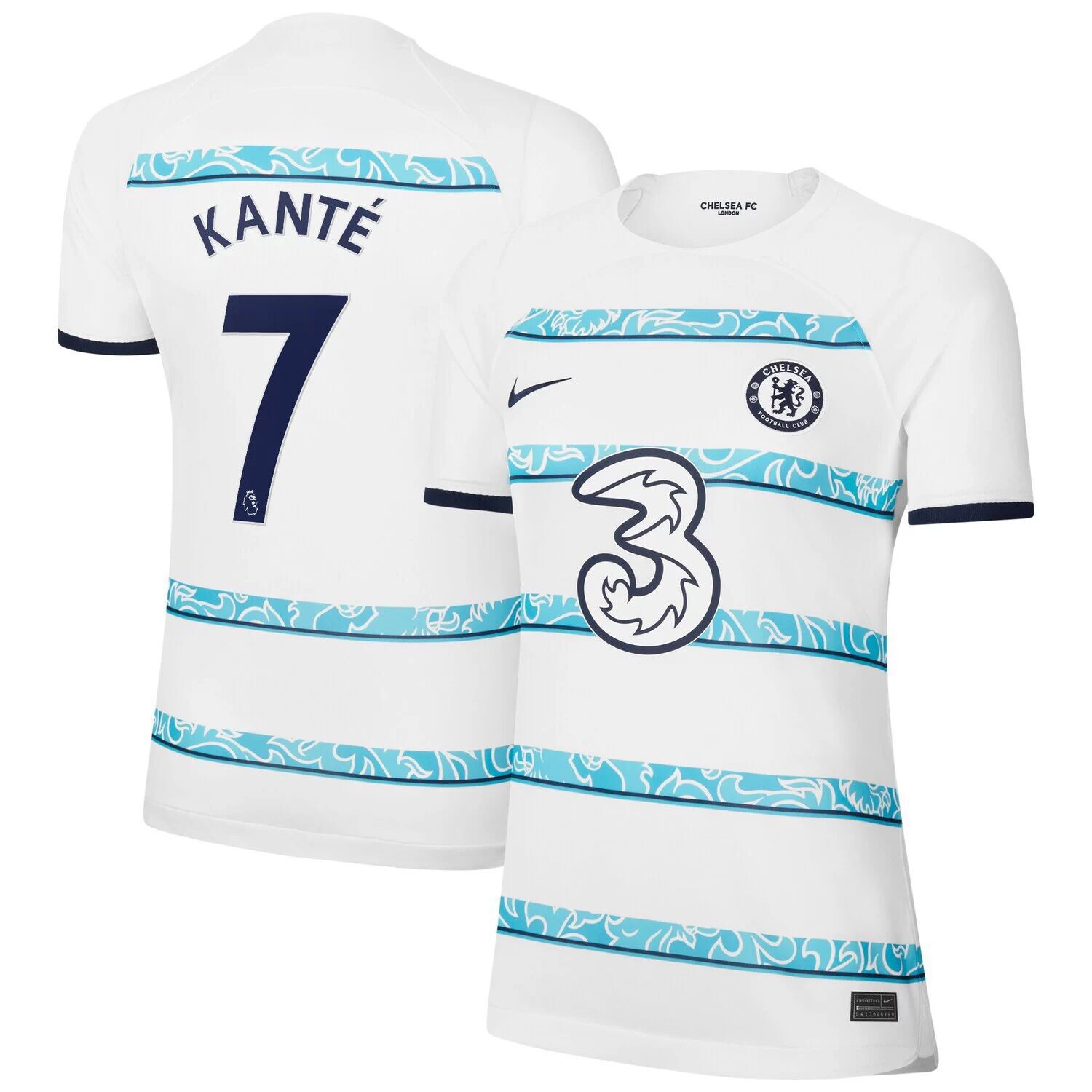 

Женская футболка Nike N'Golo Kanté White Chelsea 2022/23, реплика игрока на выездном стадионе Breathe Stadium Nike
