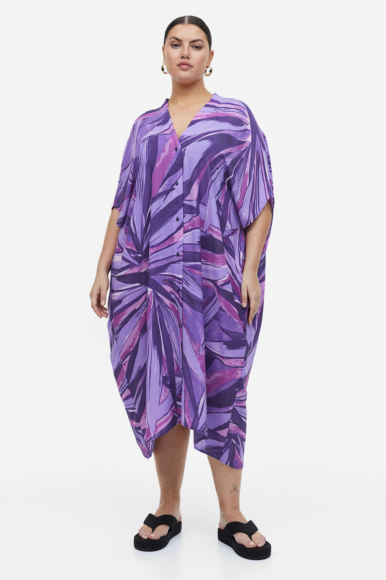 Платье-кафтан оверсайз H&M, фиолетовый платье кафтан из лиоцелла h