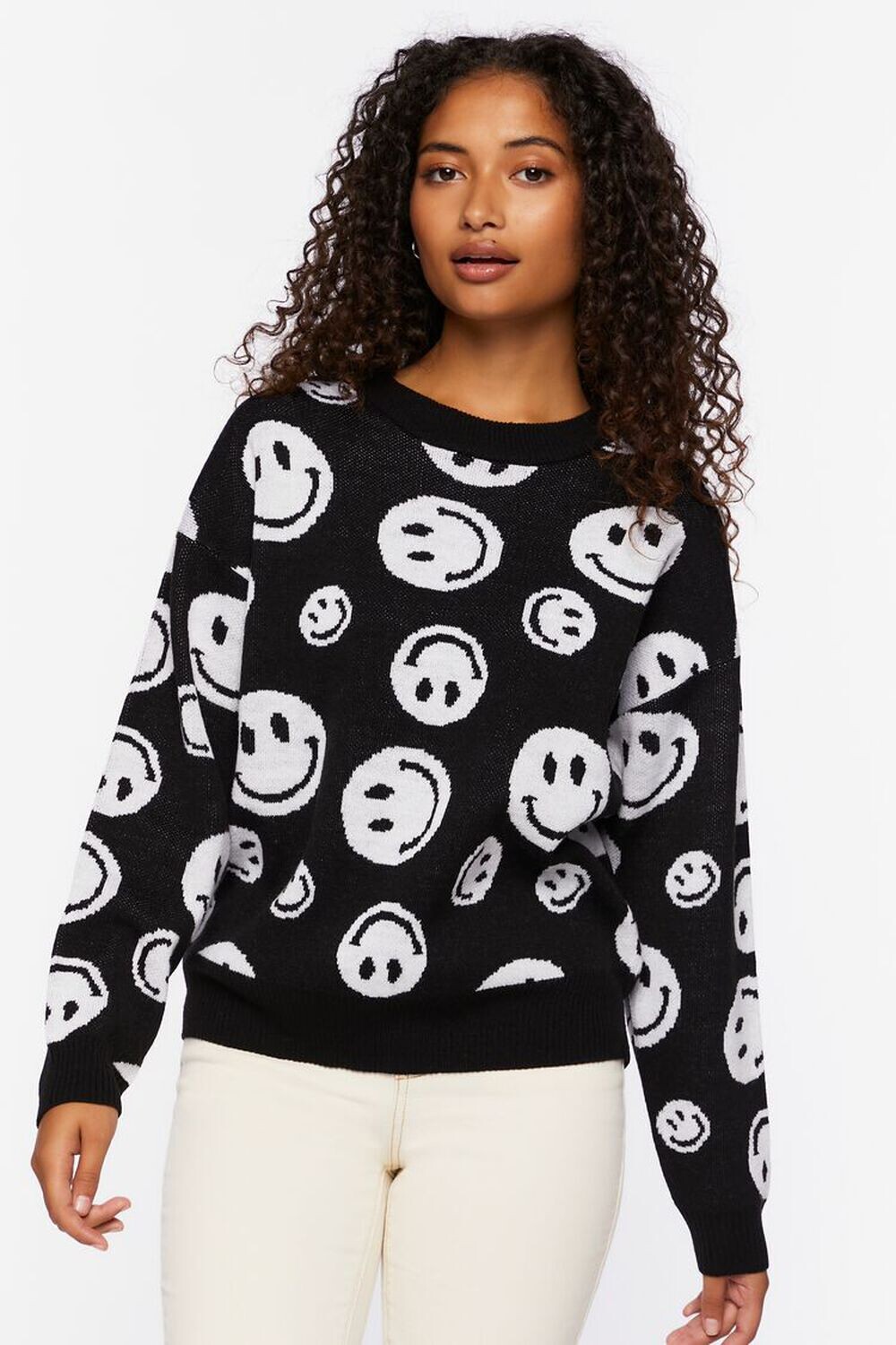 

Свитер Happy Face Crew Forever 21, черный