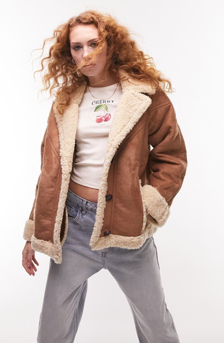 

Женское автомобильное пальто из искусственной овчины TOPSHOP, коричневый