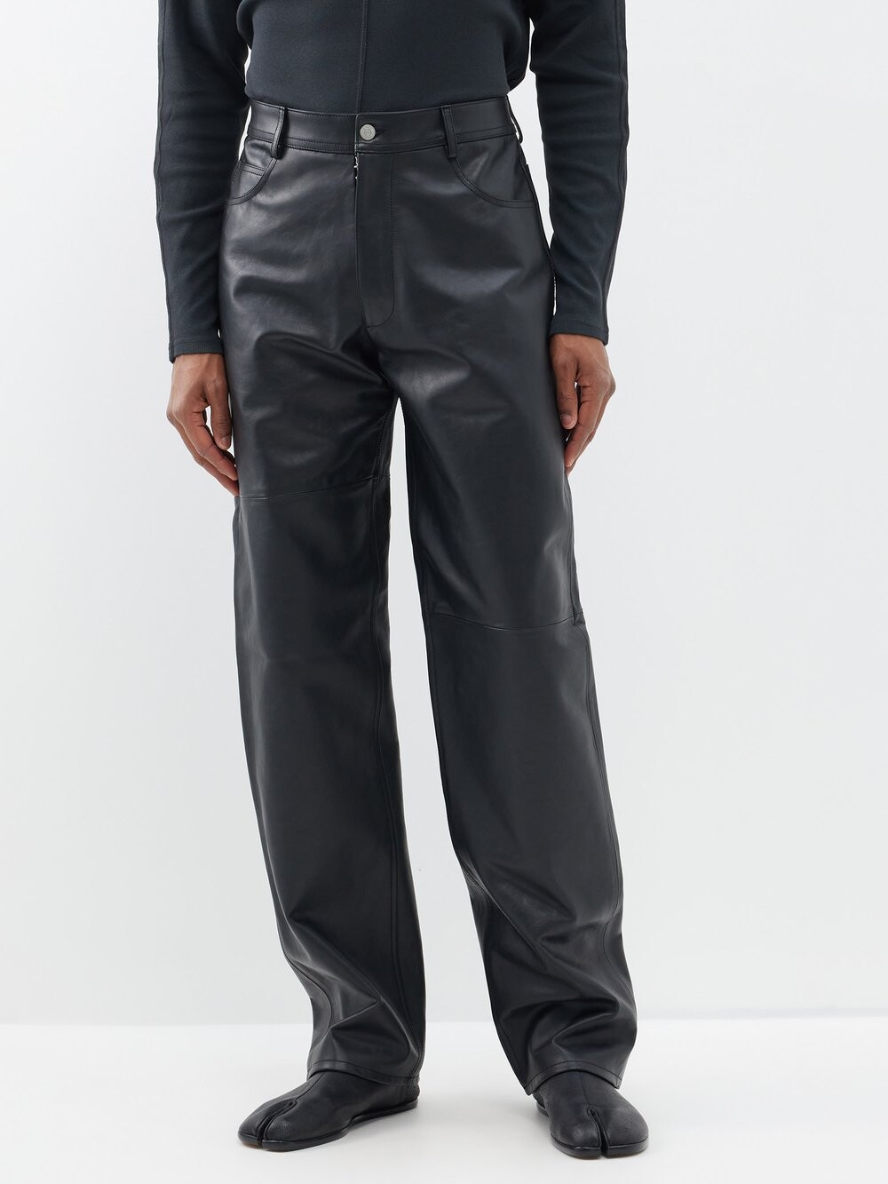 

Кожаные брюки MM6 Maison Margiela, черный