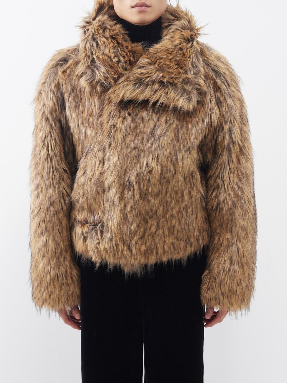 

Куртка из искусственного меха с асимметричным воротником Saint Laurent, коричневый