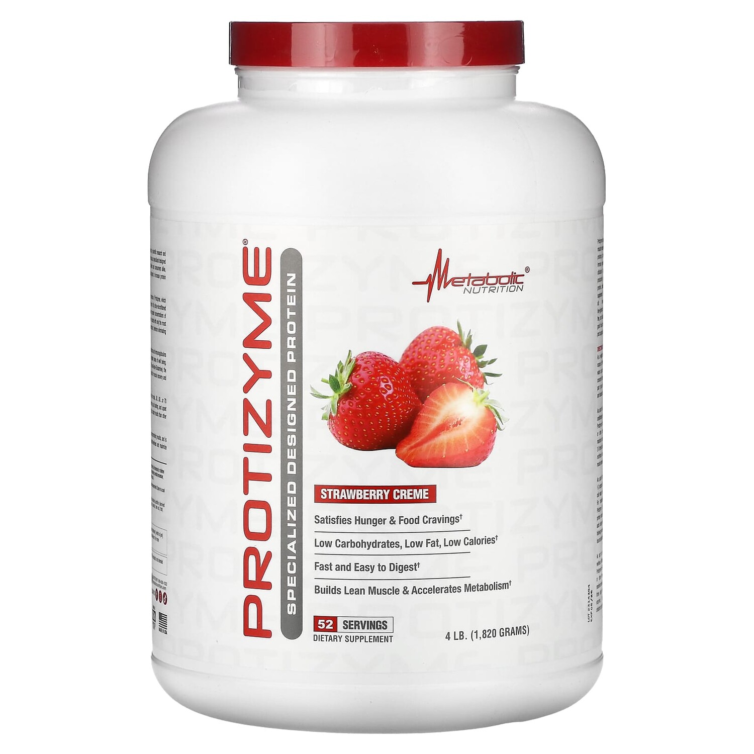 

Protizyme, Specialized Designed Protein, клубничный крем, 1820 г (4 фунта), Metabolic Nutrition