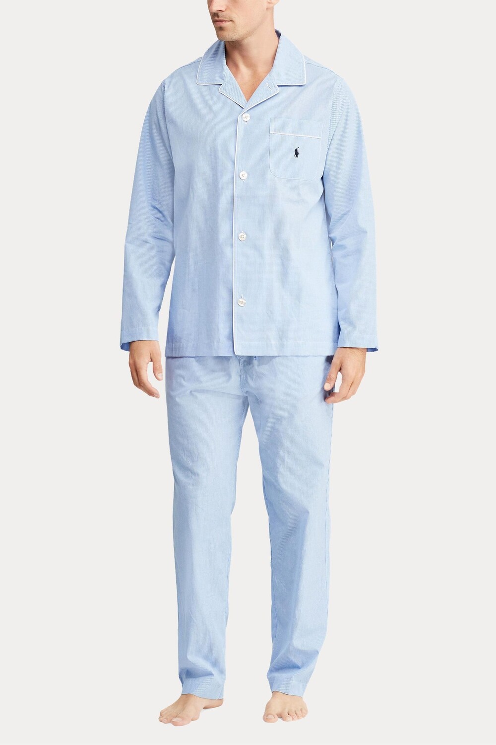 

Длинный пижамный комплект из поплина в мелкую клетку Polo Ralph Lauren, синий