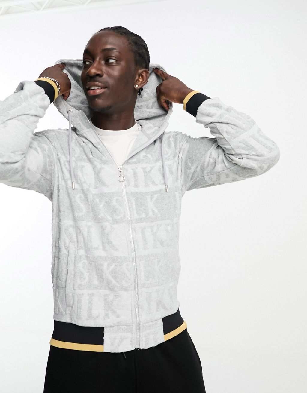 

Серая толстовка на обратной молнии из шелка Siksilk