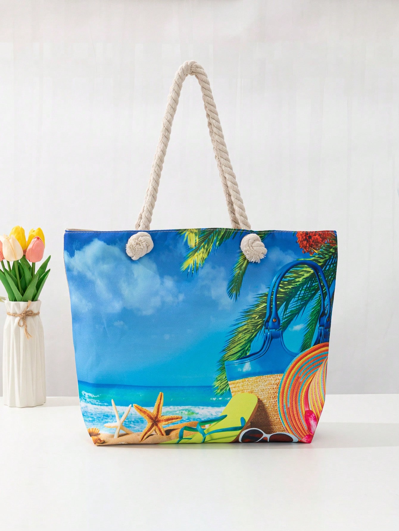 Повседневная пляжная сумка-тоут с радужной шляпой и принтом, многоцветный