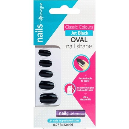 

Овальные накладные ногти Jet Black 24 Nails 25G, Invogue