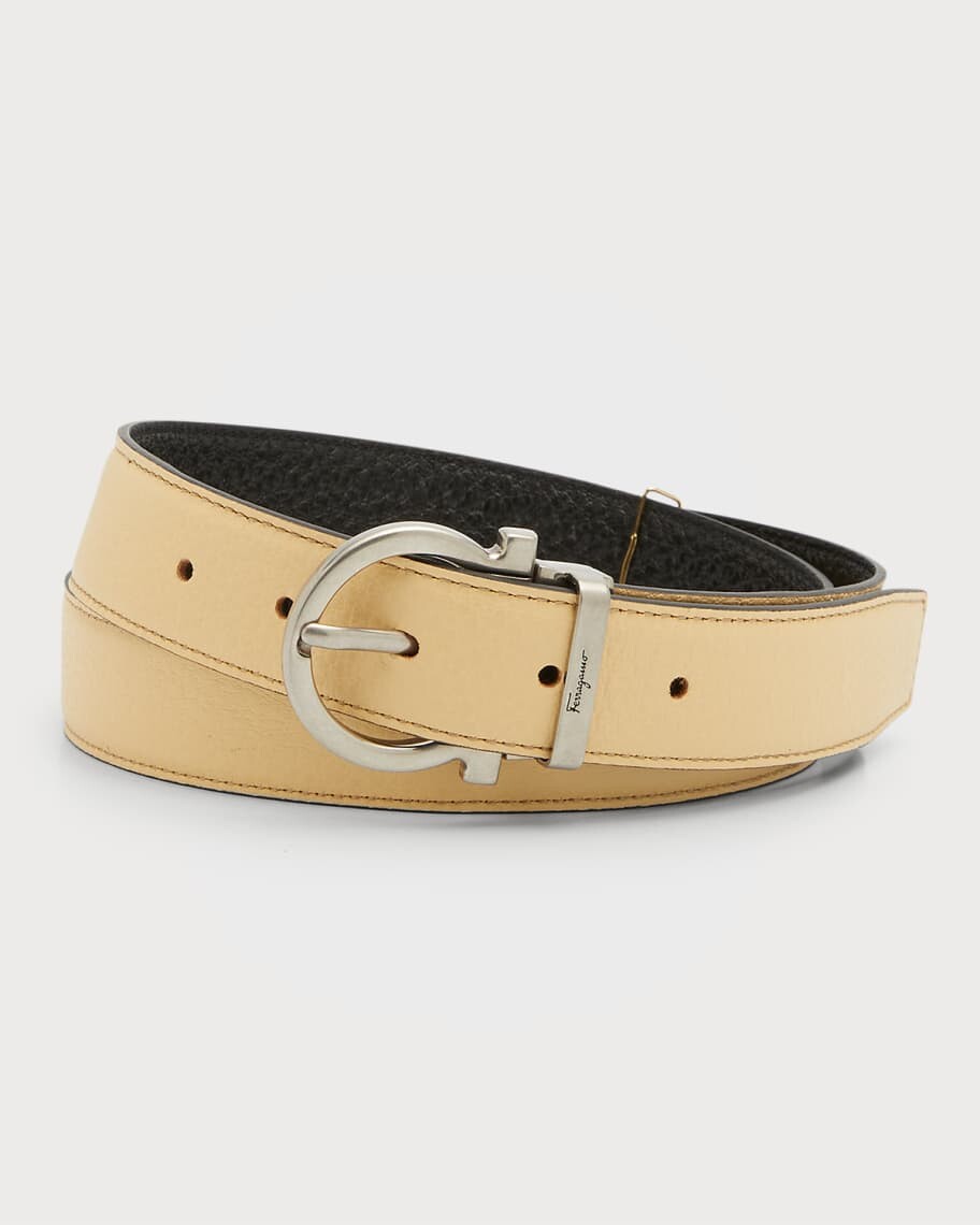 

Мужской двойной регулируемый двусторонний кожаный ремень Gancio Ferragamo