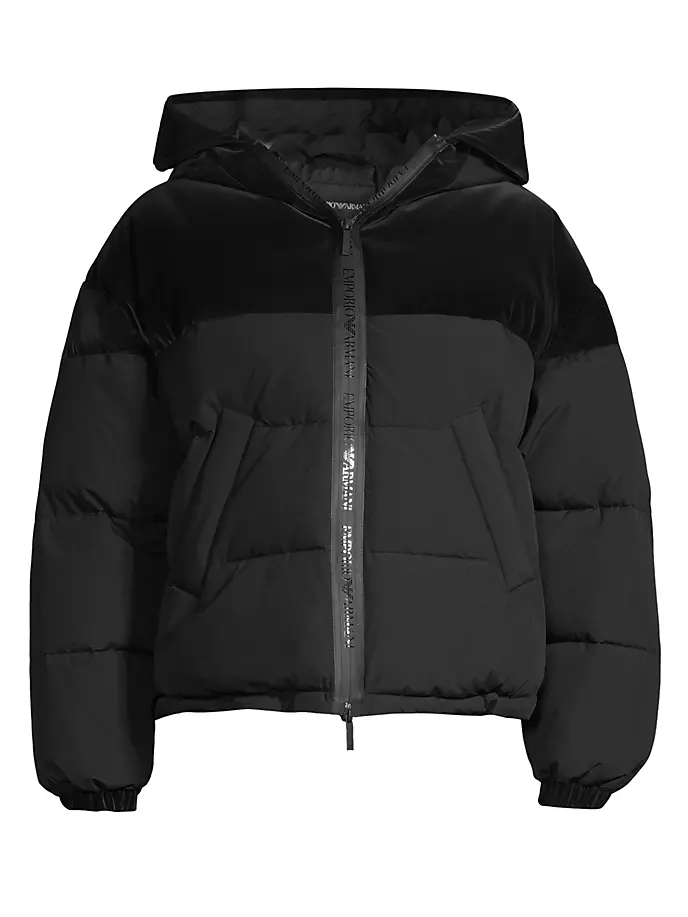 

Пуховик с отделкой из искусственной кожи Emporio Armani, черный