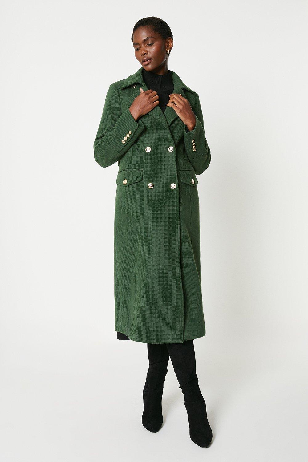 цена Саржевое пальто в стиле милитари с карманами Wallis, зеленый