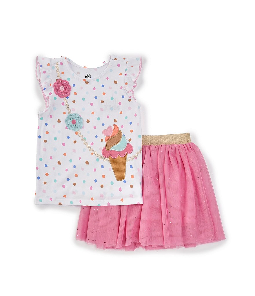 Детский комплект из сетчатой ​​футболки с бабочкой и юбки-пачки для маленьких девочек от 2 до 6 лет Kids Headquarters, розовый