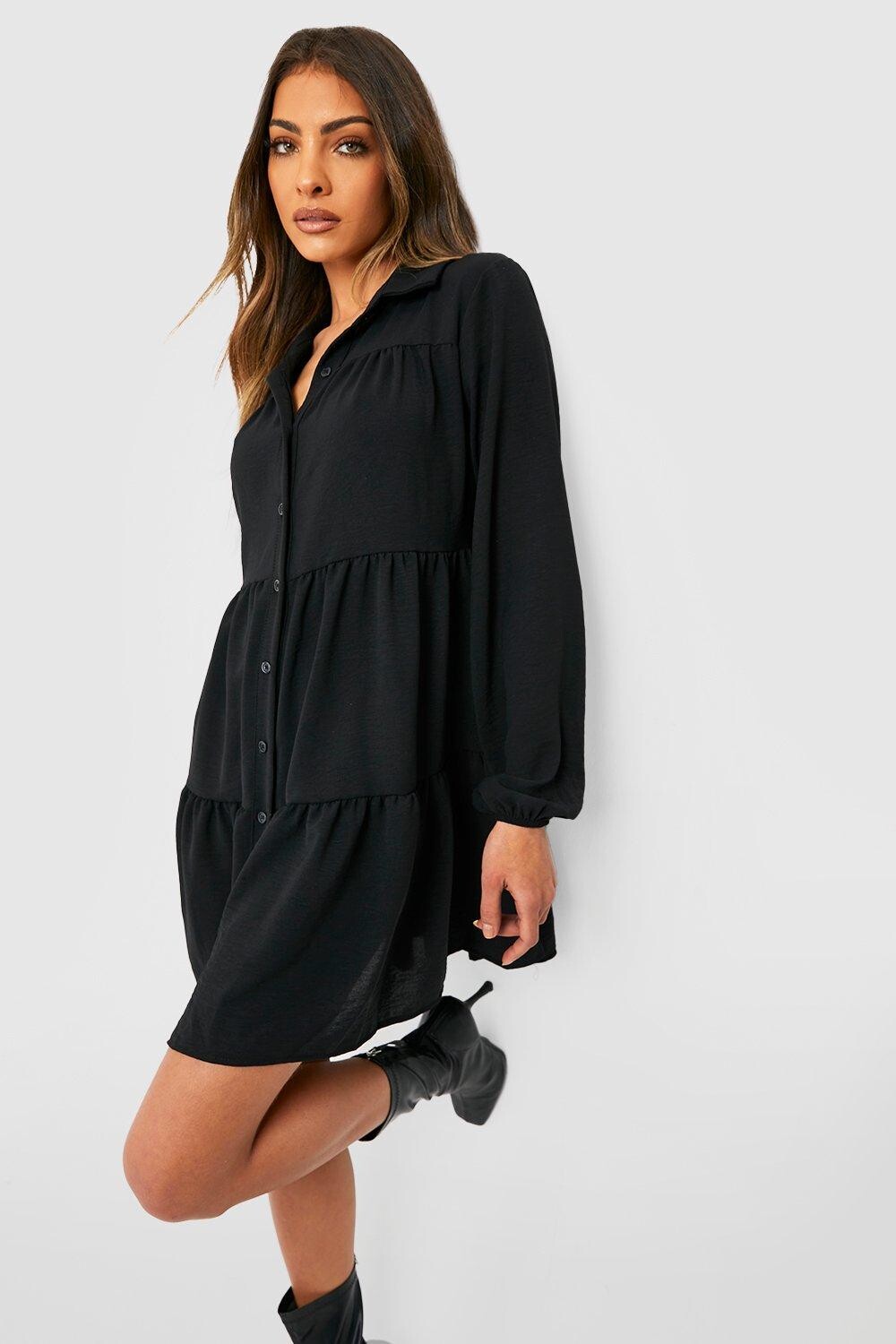 

Ярусное платье-рубашка Boohoo, черный