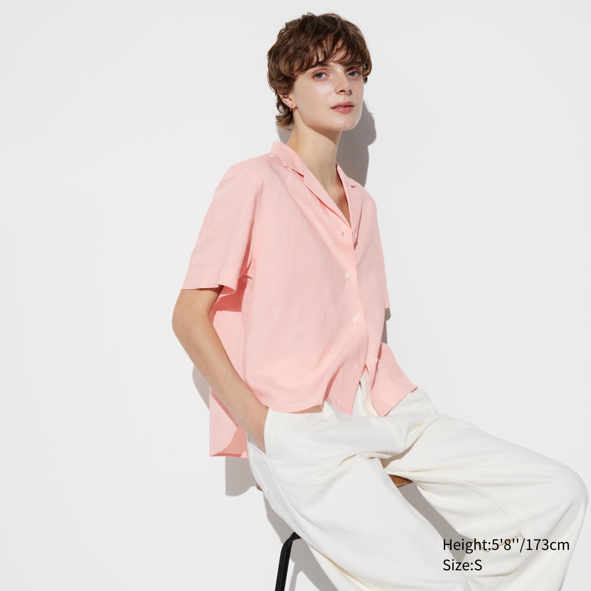 Рубашка UNIQLO льняная, розовый льняная пижама uniqlo оливковый