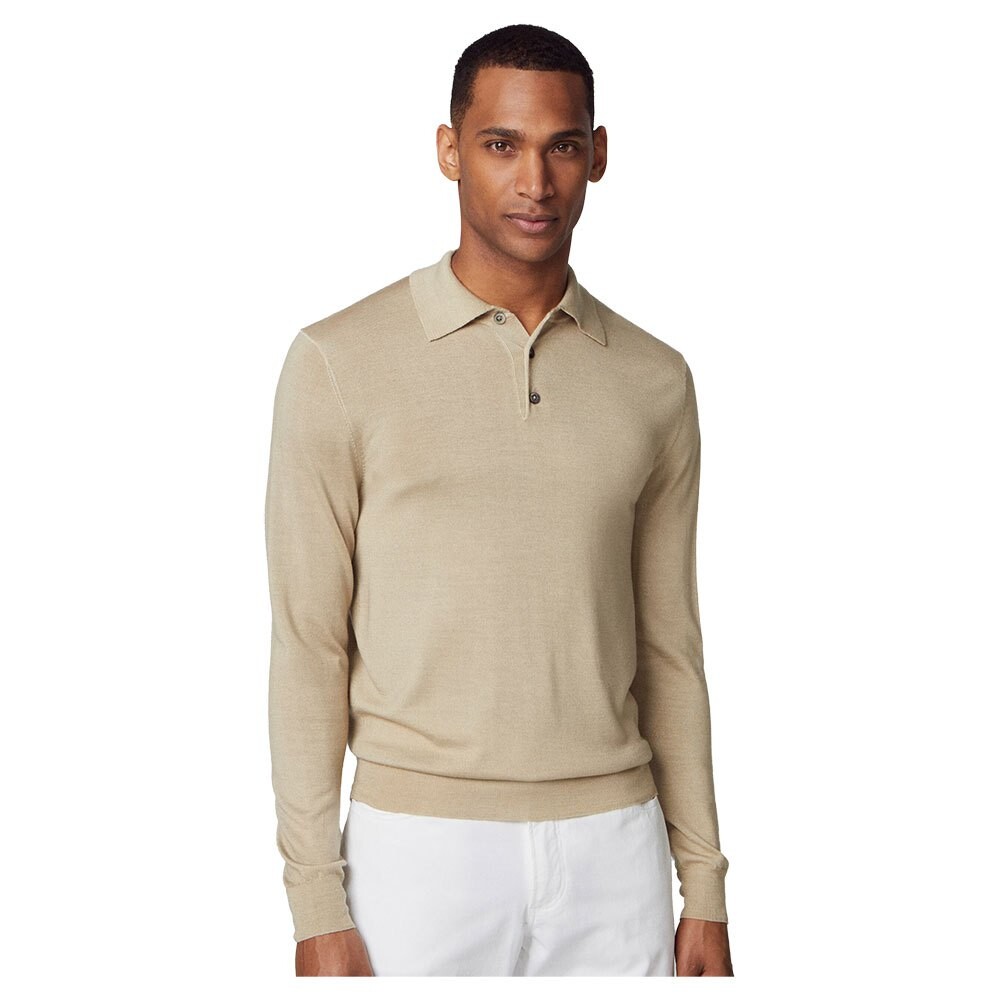 

Поло с длинным рукавом Hackett Merino, бежевый