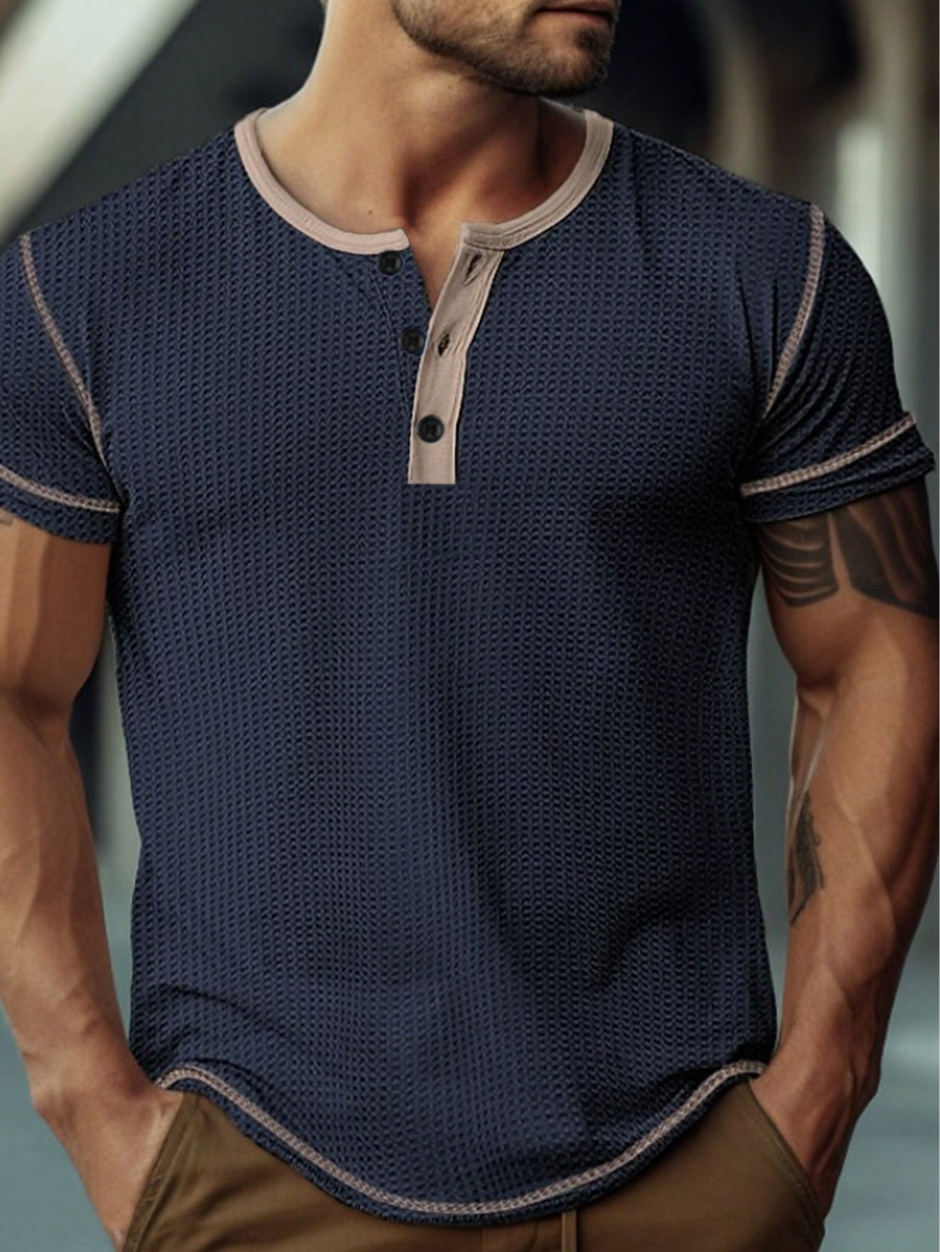 Мужская футболка с коротким рукавом и круглым вырезом, темно-синий