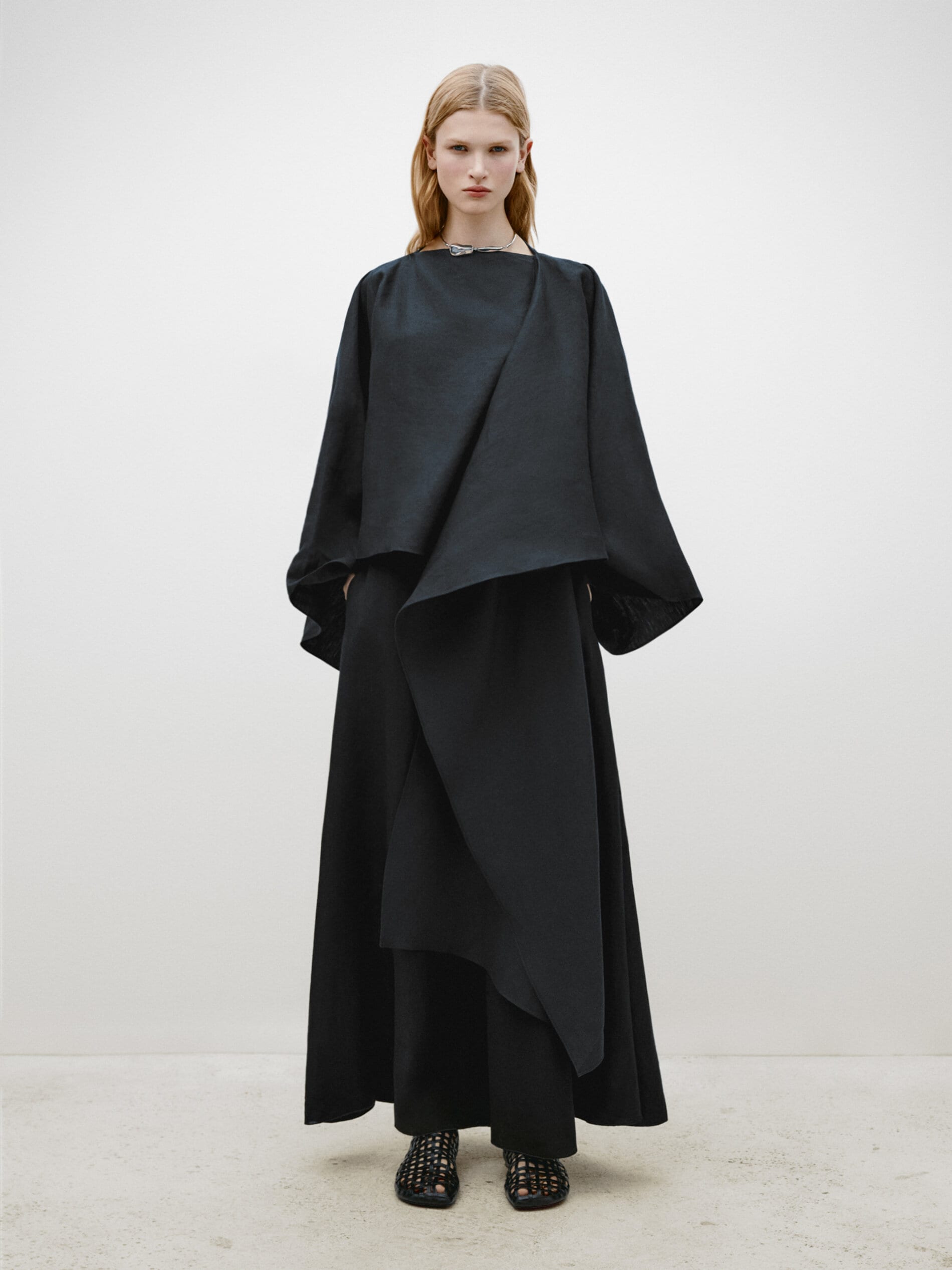 Длинная льняная юбка Massimo Dutti, черный