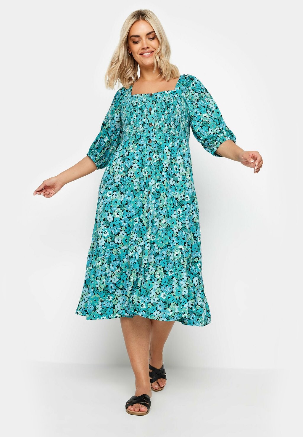 

Платье-рубашка на талии FLORAL PRINT TIERED MIDI Yours Clothing, разноцветный
