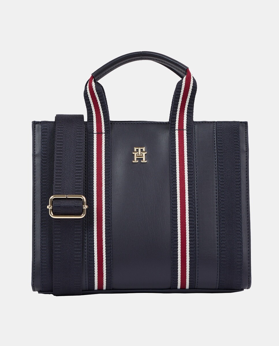 

Темно-синяя большая сумка через плечо с металлизированным логотипом TH Tommy Hilfiger, темно-синий