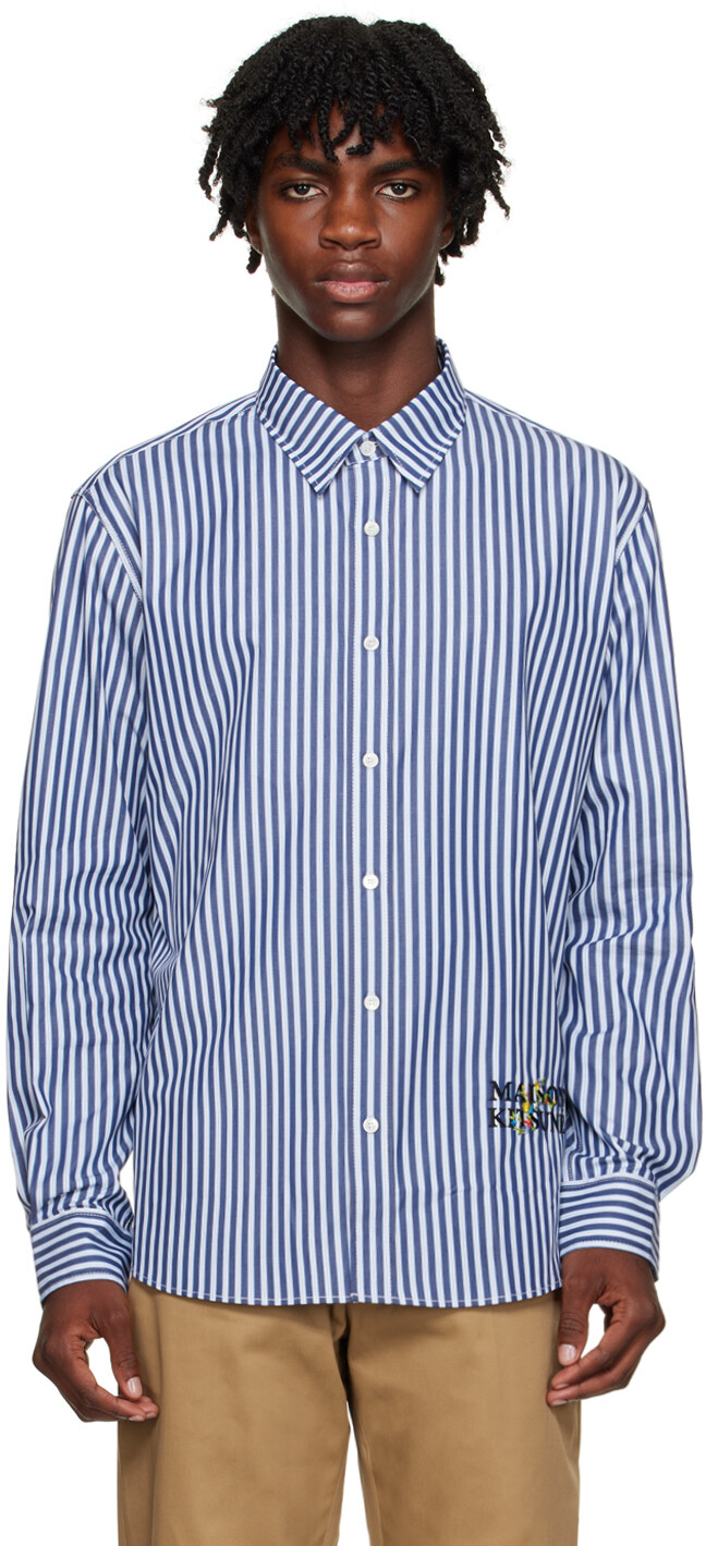 

Синяя полосатая рубашка Maison Kitsune