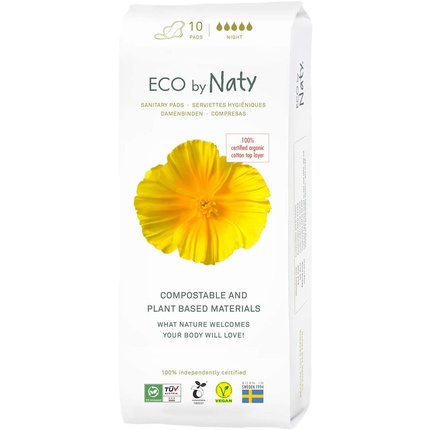 Гигиенические прокладки Eco by Naty Night, 10 шт. прокладки naty extra для беременных 10 прокладок