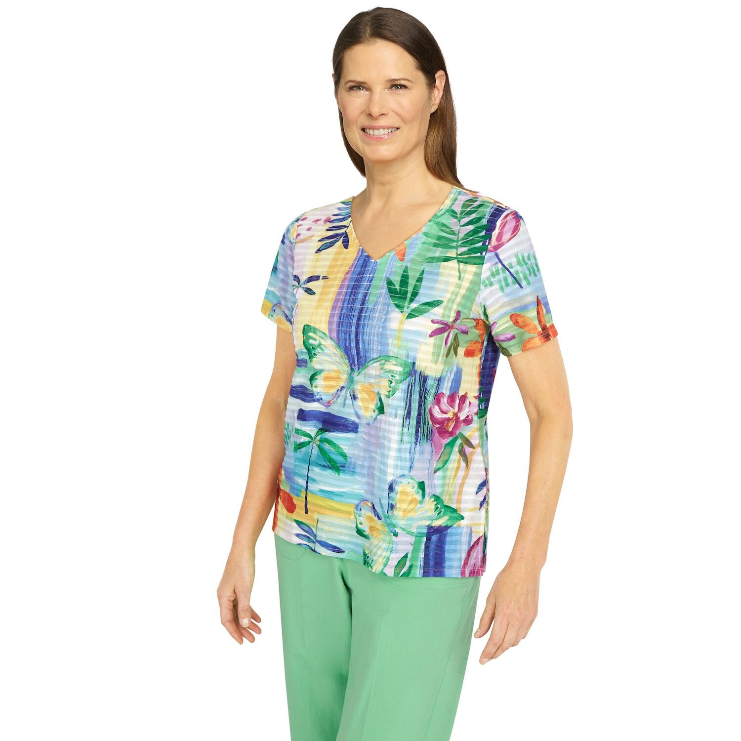 

Женский мини-топ с рюшами Alfred Dunner Butterfly Leaf Alfred Dunner