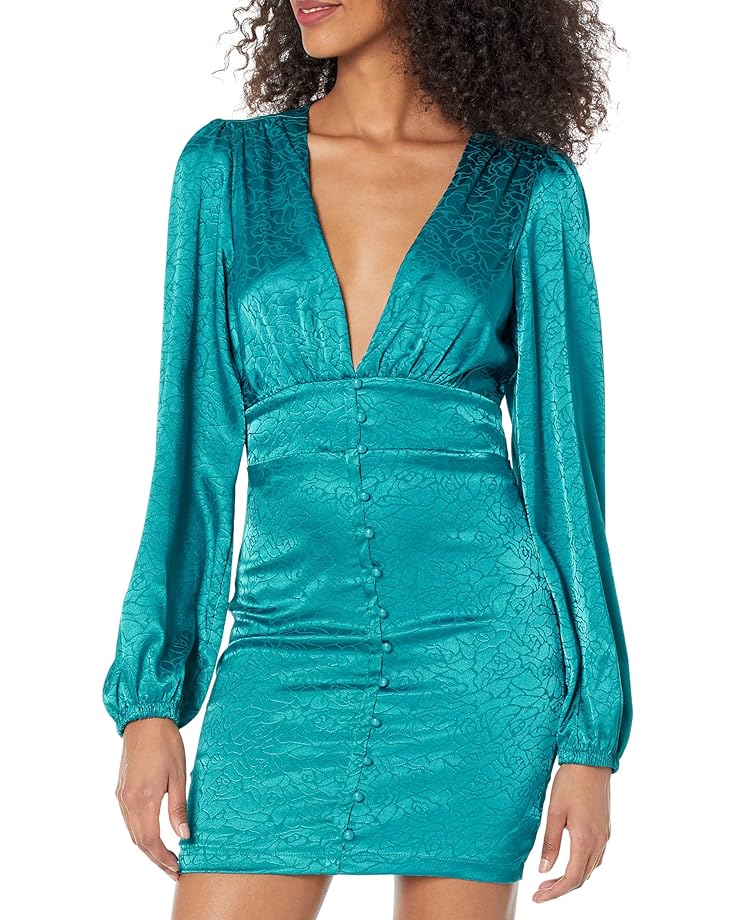 Платье Bebe Satin Button-Up Jacquard, цвет Crystal Teal поло thisisneverthat jacquard button up top размер xl синий