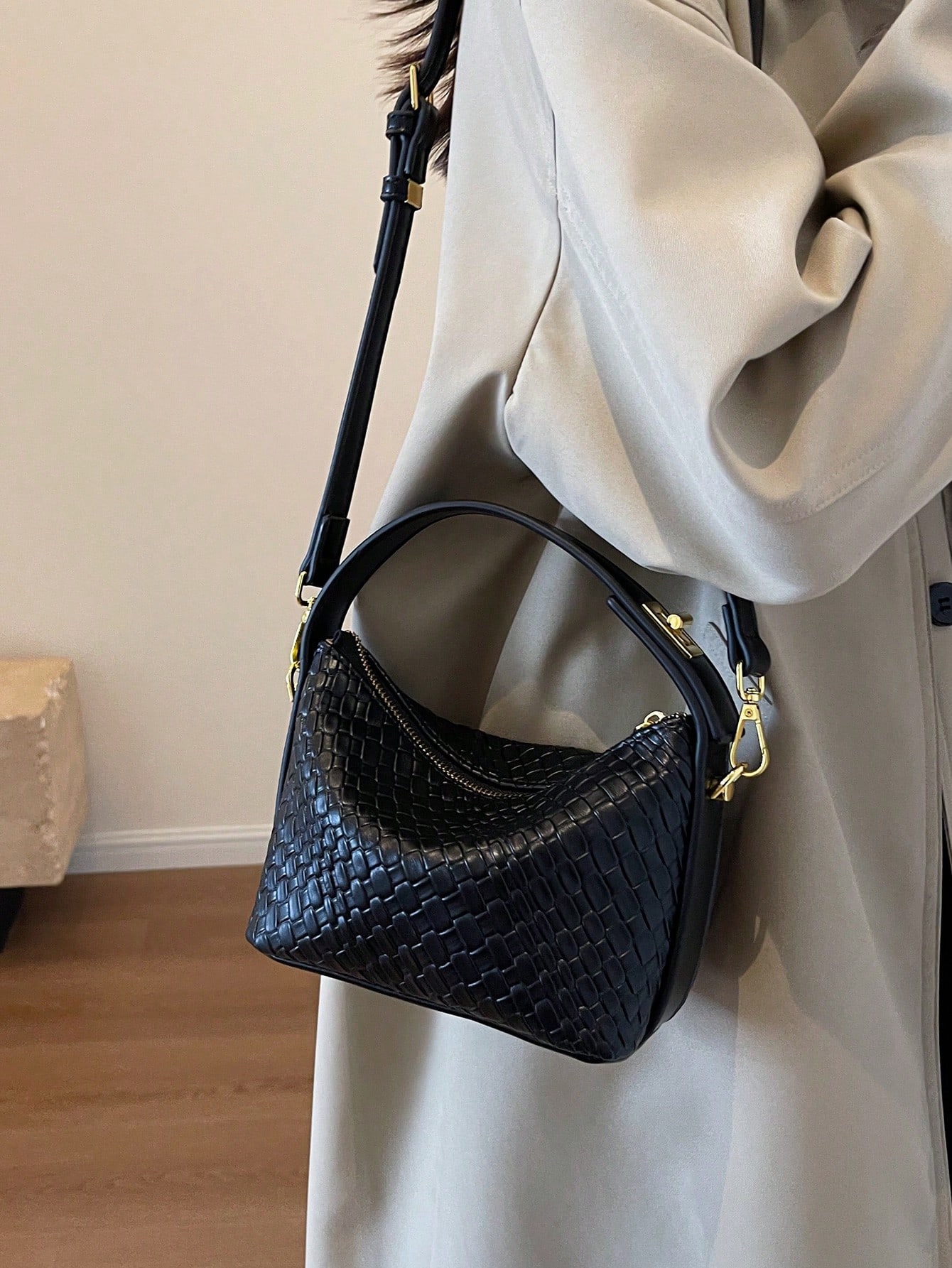 Винтажная ретро тканая однотонная искусственная кожа, черный роскошная брендовая большая плетеная сумка тоут новинка 2022 высококачественная женская дизайнерская сумка из искусственной кожи вместит