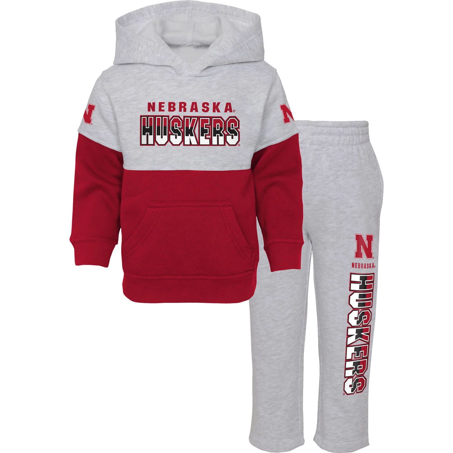 цена Комплект из пуловера с капюшоном и брюк для малышей Heather Grey/Scarlet Nebraska Huskers Playmaker Outerstuff