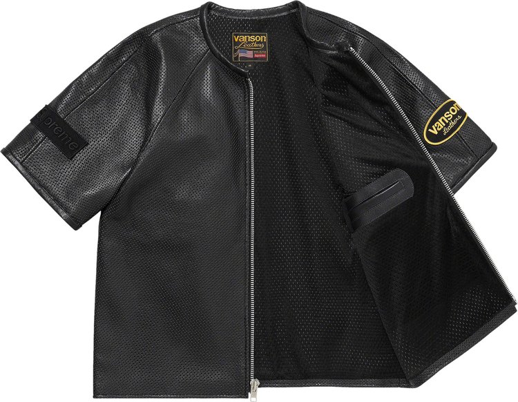 Куртка Supreme x Vanson Leathers Short-Sleeve Racing 'Black', черный