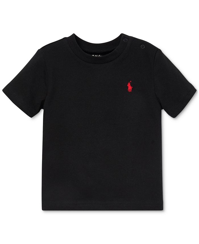 Хлопковая футболка с вышивкой пони для маленьких мальчиков с круглым вырезом Polo Ralph Lauren, черный