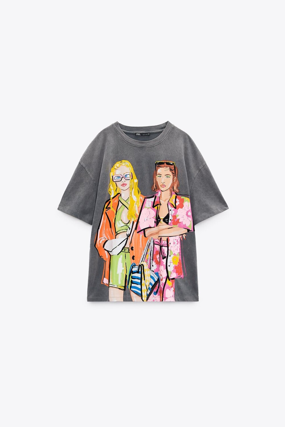 

Футболка с принтом для девушек ZARA, серый