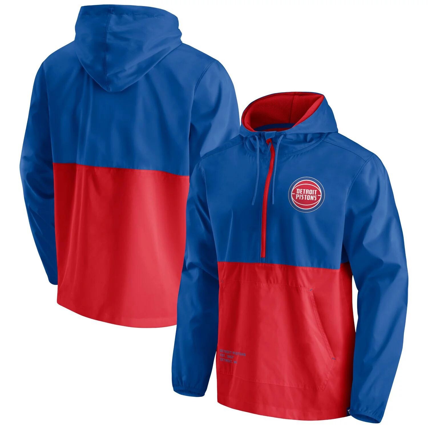 

Мужская фирменная синяя/красная куртка с капюшоном на молнии Detroit Pistons Anorak Block Party, ветровка с половиной молнии Fanatics