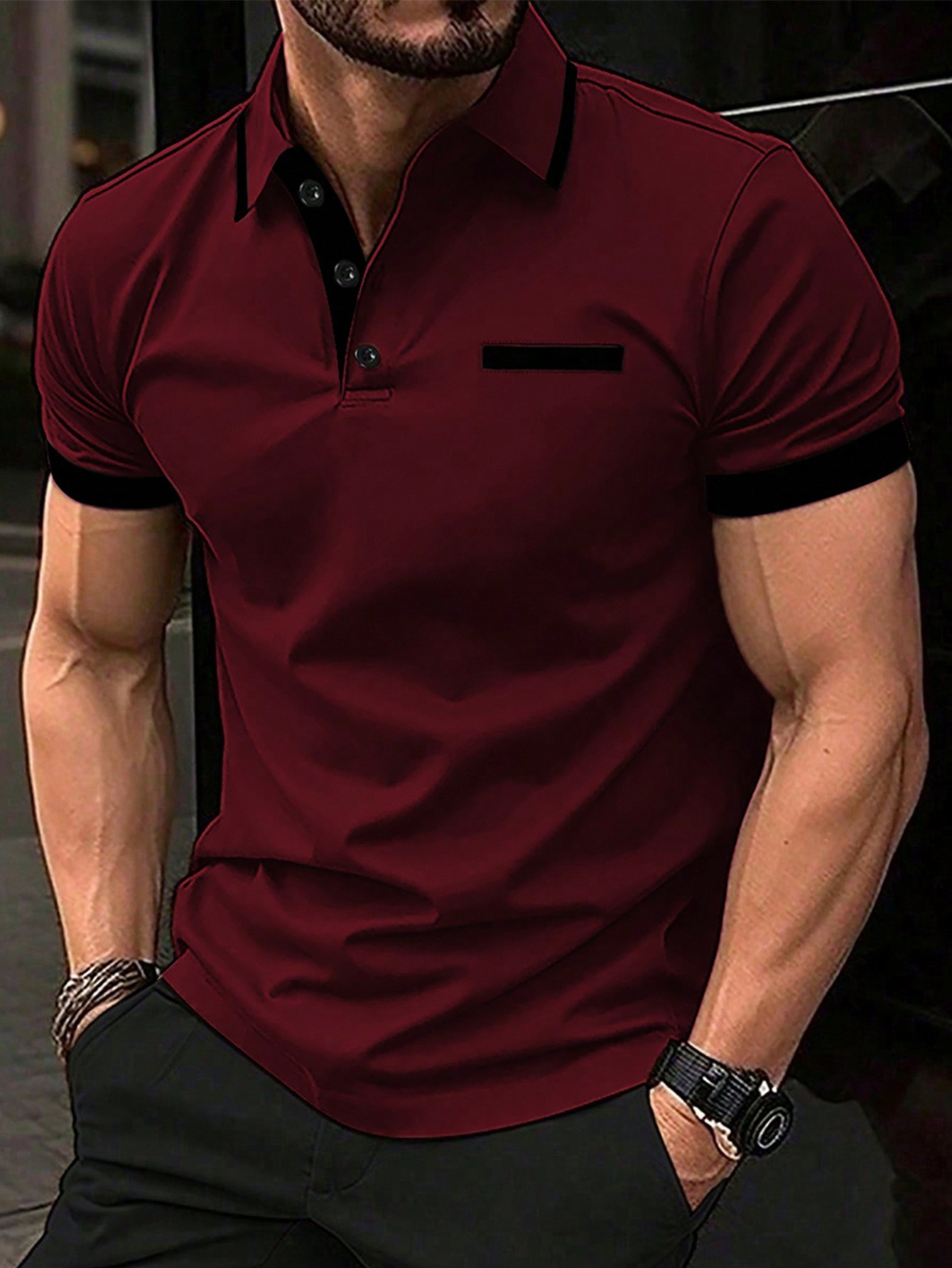 Мужская рубашка-поло контрастного цвета Manfinity Homme, бургундия manfinity homme мужская толстовка с длинными рукавами и брюки для бега с цветными блоками многоцветный