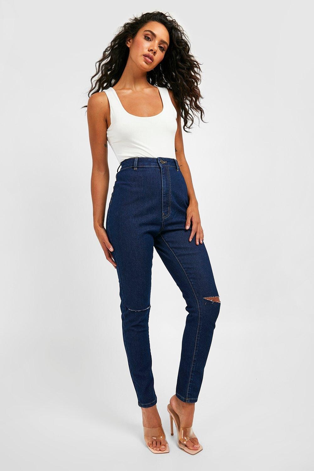 

Джинсы скинни с высокой посадкой basics Boohoo, индиго