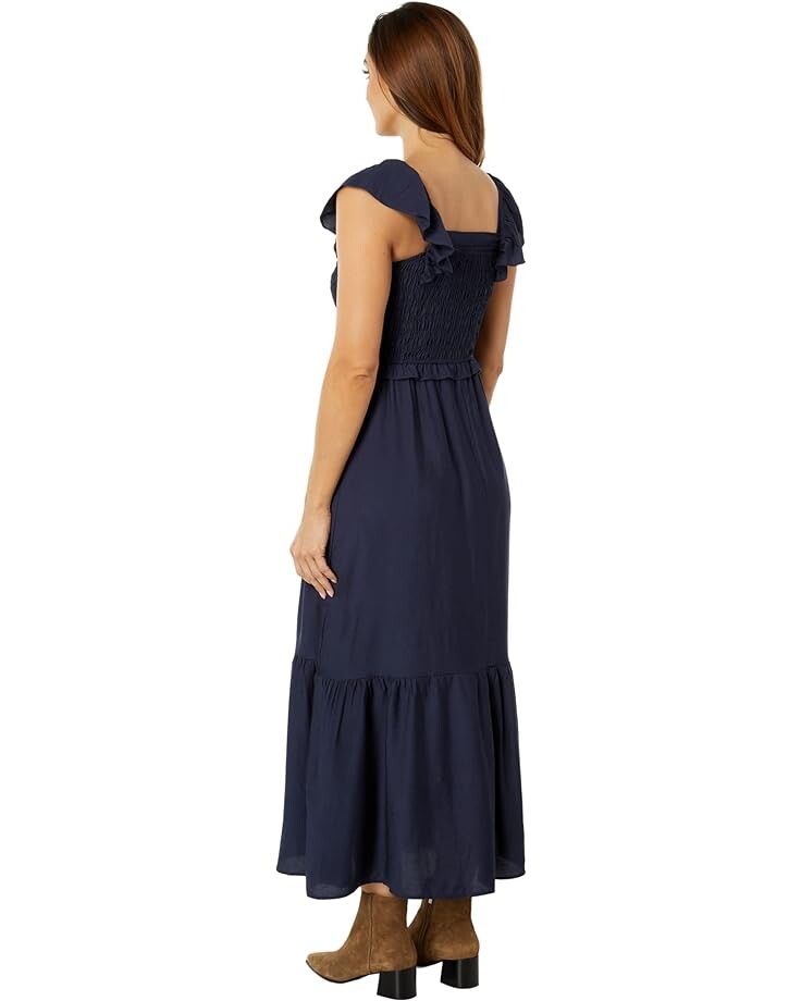 

Платье MOON RIVER Smocked Flutter Sleeve Tiered Dress, темно-синий