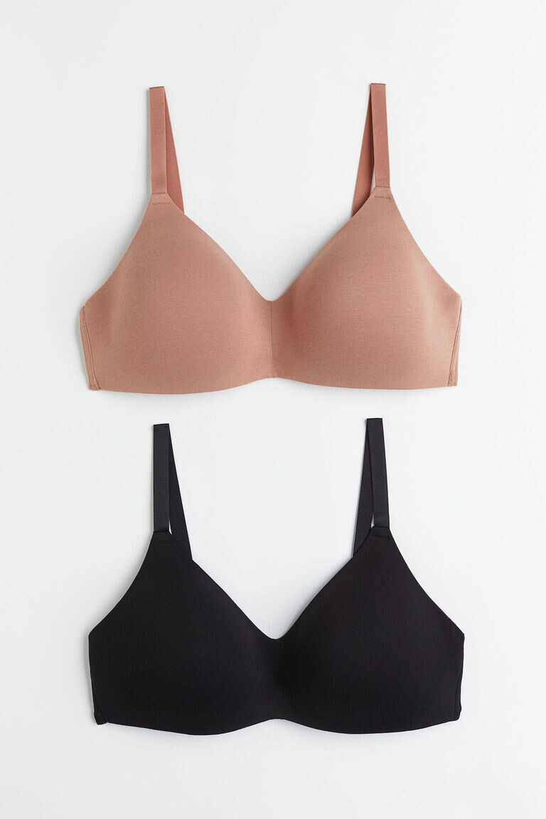 

Комплект из двух хлопковых бюстгальтеров без косточек H&M, бежевый