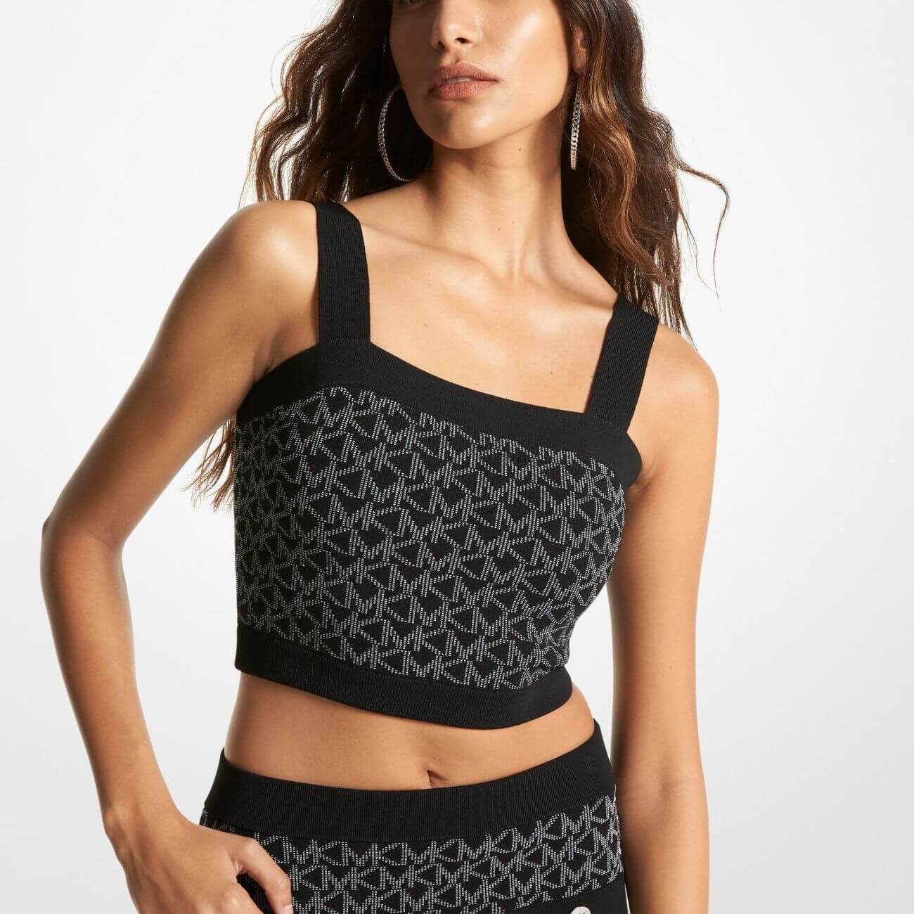 

Топ Michael Michael Kors Logo Jacquard Cropped Tank, черный/белый