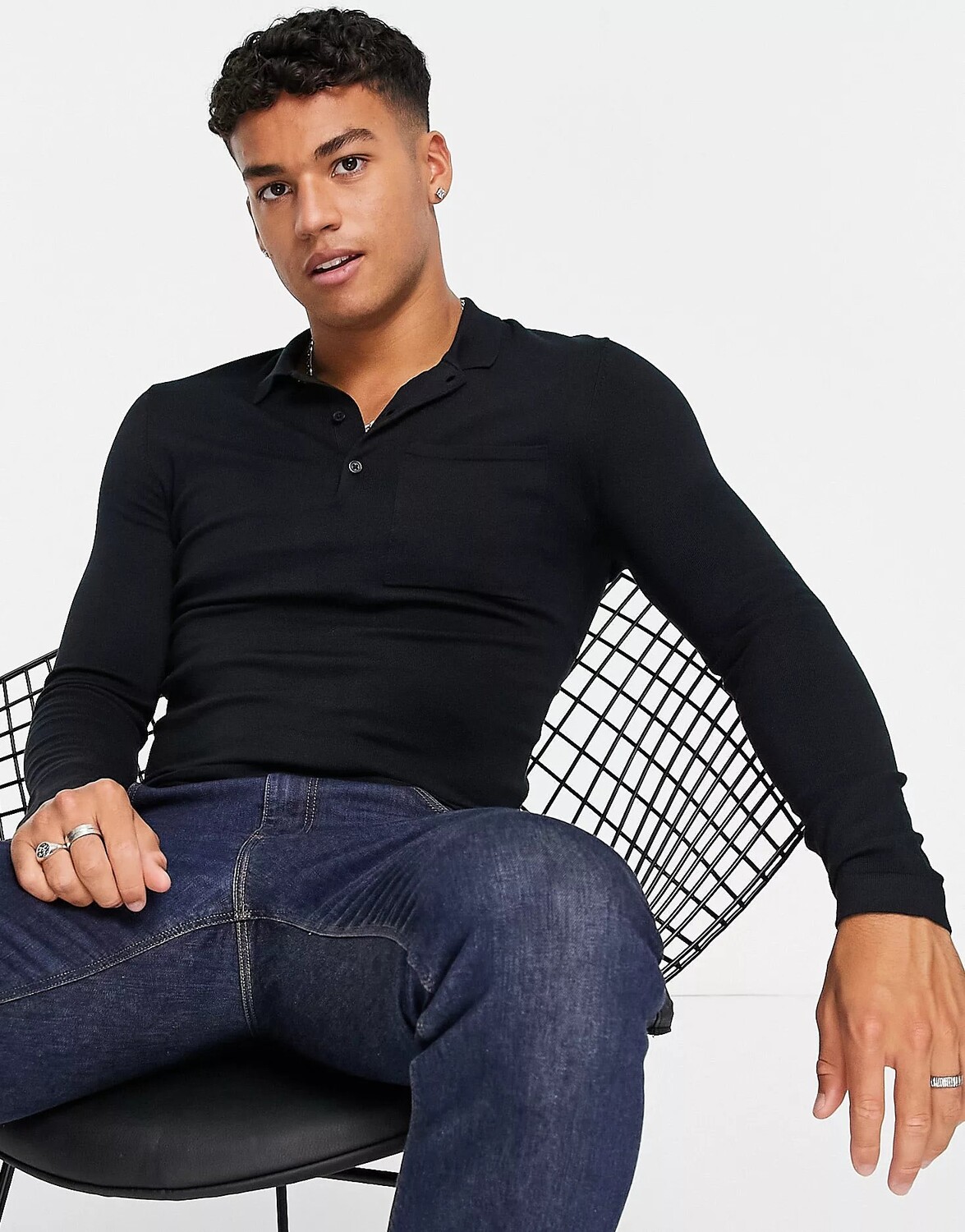 

Лонгслив Only & Sons Knitted Polo, черный