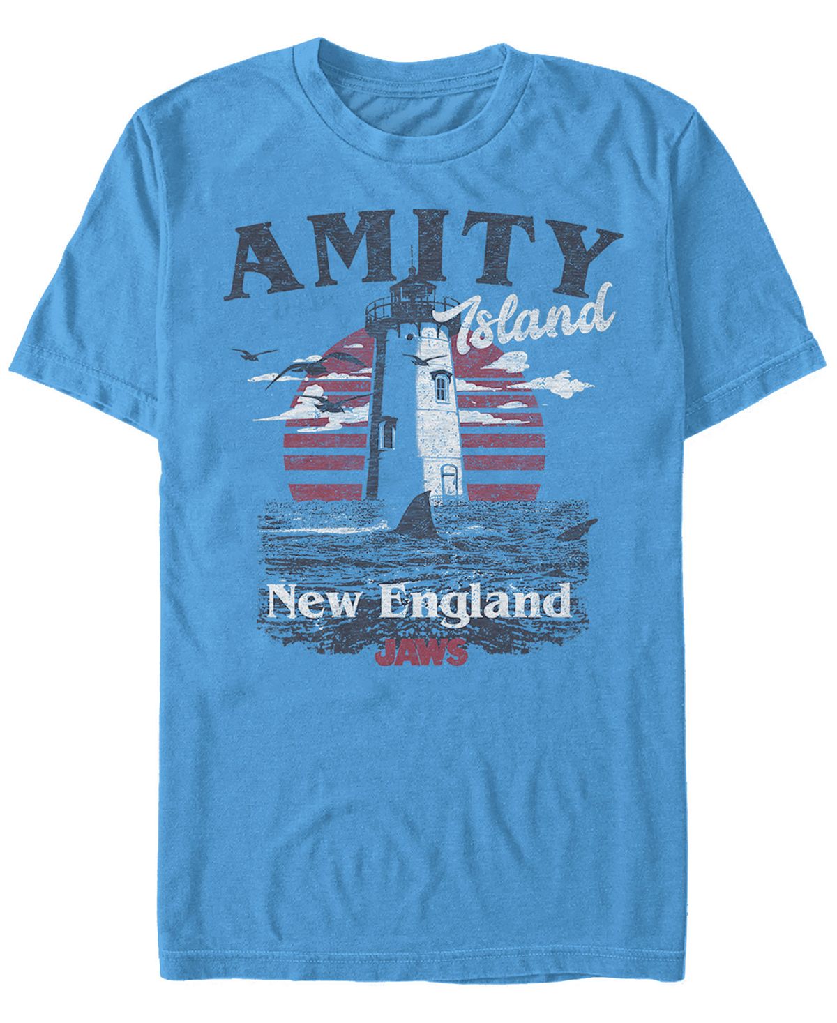 Мужская футболка с коротким рукавом amity island destination jaws Fifth Sun, светло-синий мэтт хупер с аквалангом челюсти фигурка 20см matt hooper shark cage jaws