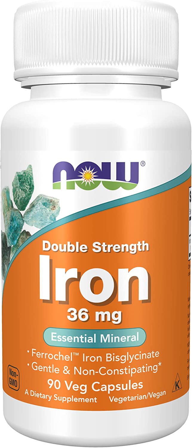now double strength iron 36 mg 90 veg capsules железо бисглицинат 36 мг Железо Now Foods 36 мг, 90 таблеток