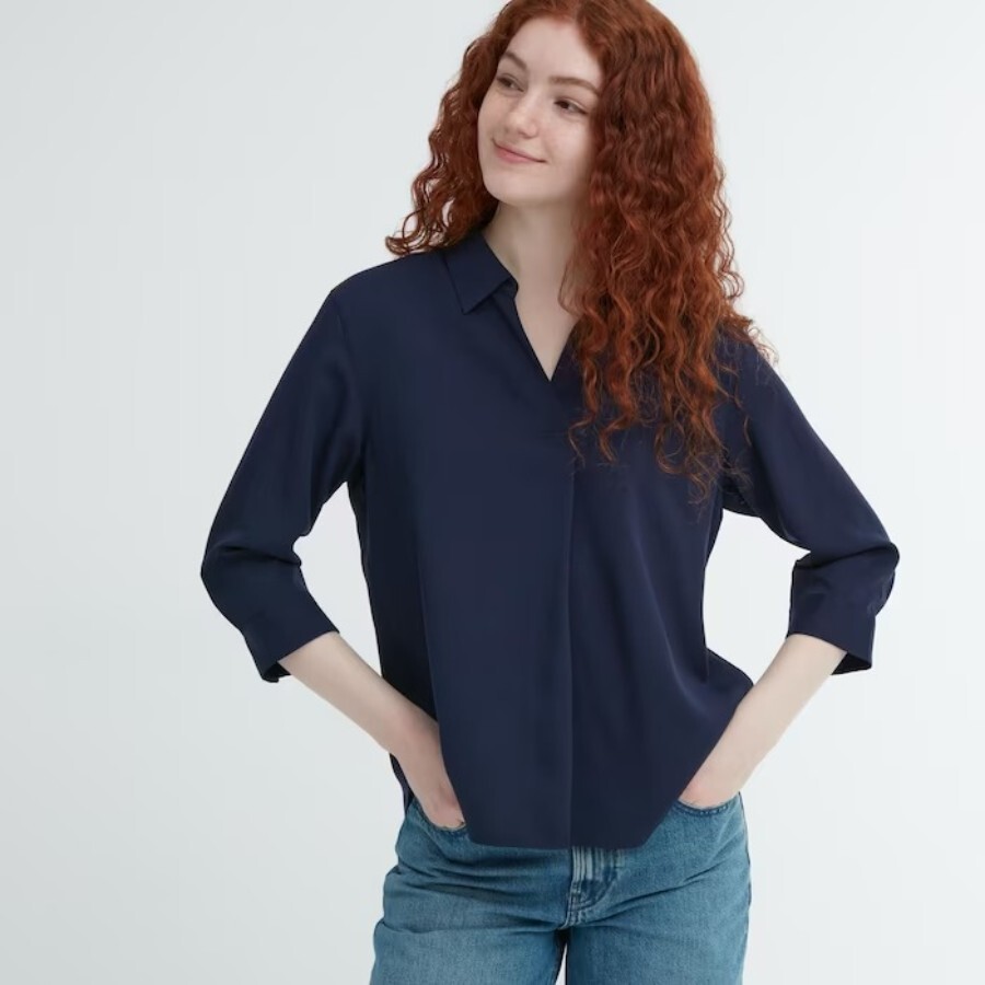 

Блуза Uniqlo Rayon Skipper, темно-синий
