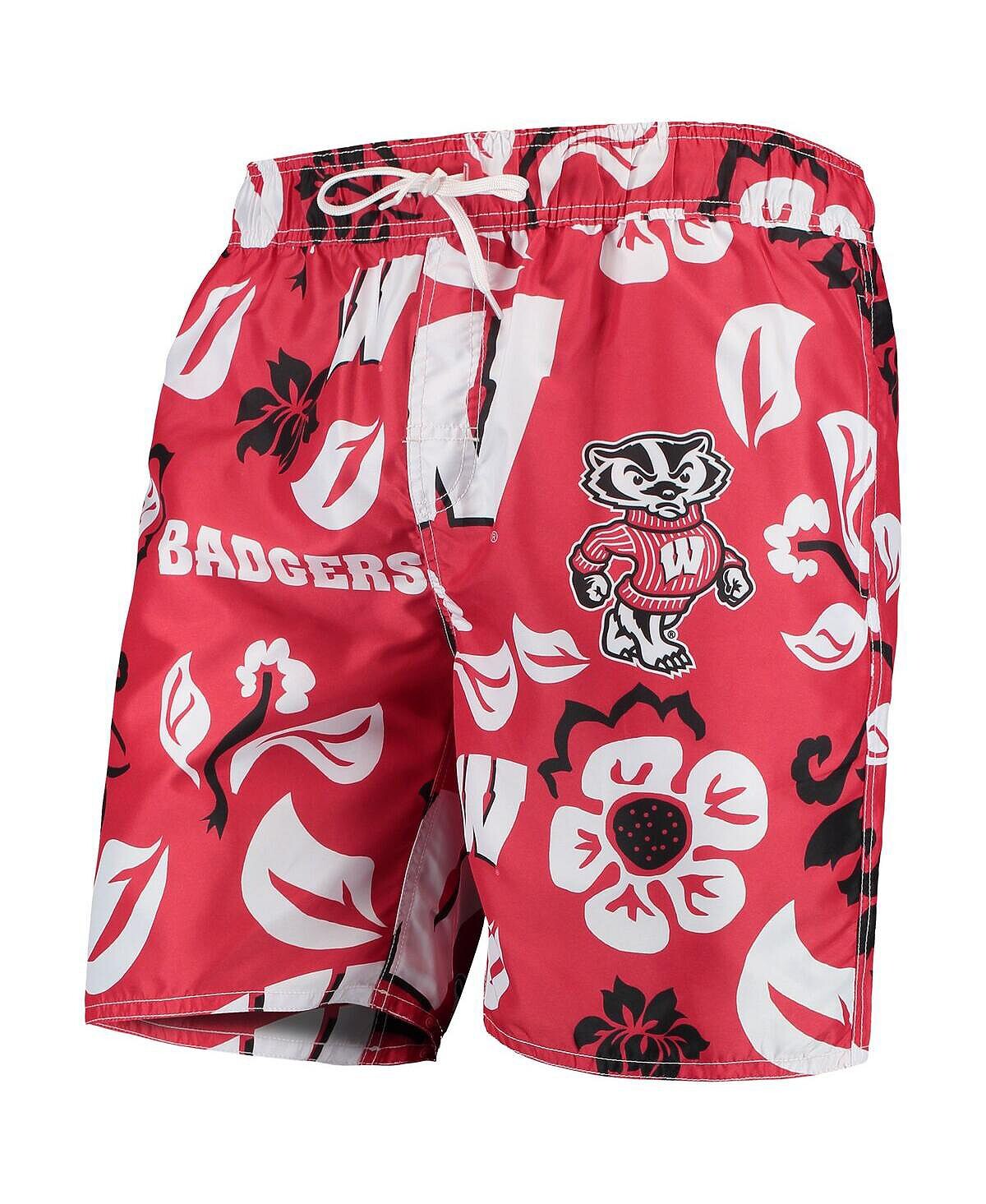 

Мужские красные плавки wisconsin badgers volley с цветочным принтом Wes & Willy, красный