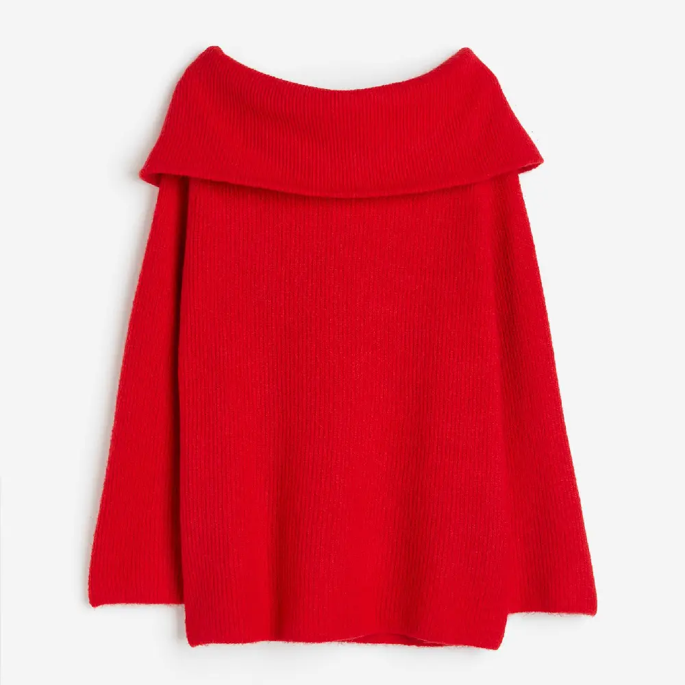 

Свитер H&M Rib-knit Off-the-shoulder, красный