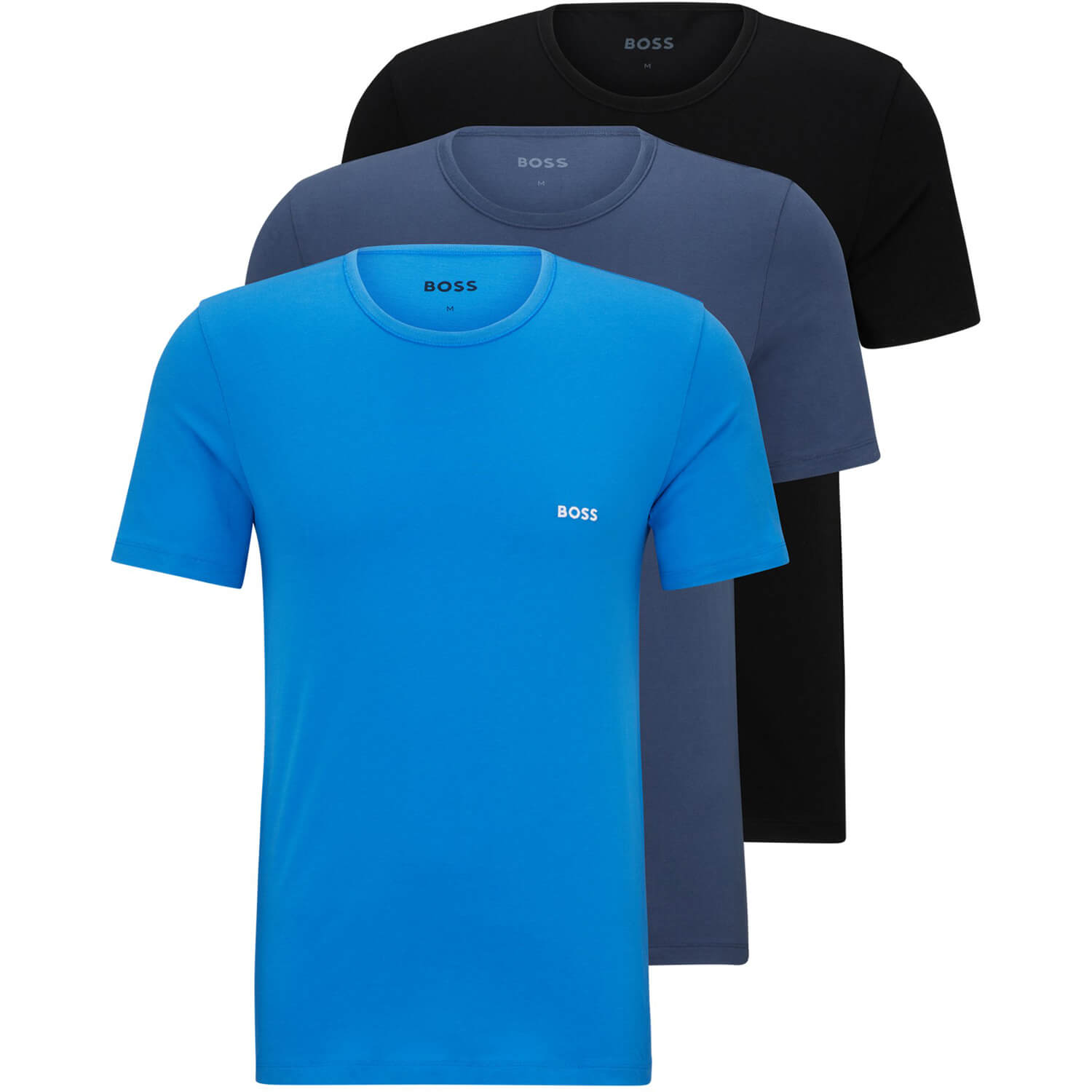 Комплект футболок Boss Three-Pack Of Underwear In Cotton Jersey, 3 предмета, темно-синий/светло-синий/синий комплект из двух футболок из эластичного хлопка стандартного кроя с круглым вырезом falke белый