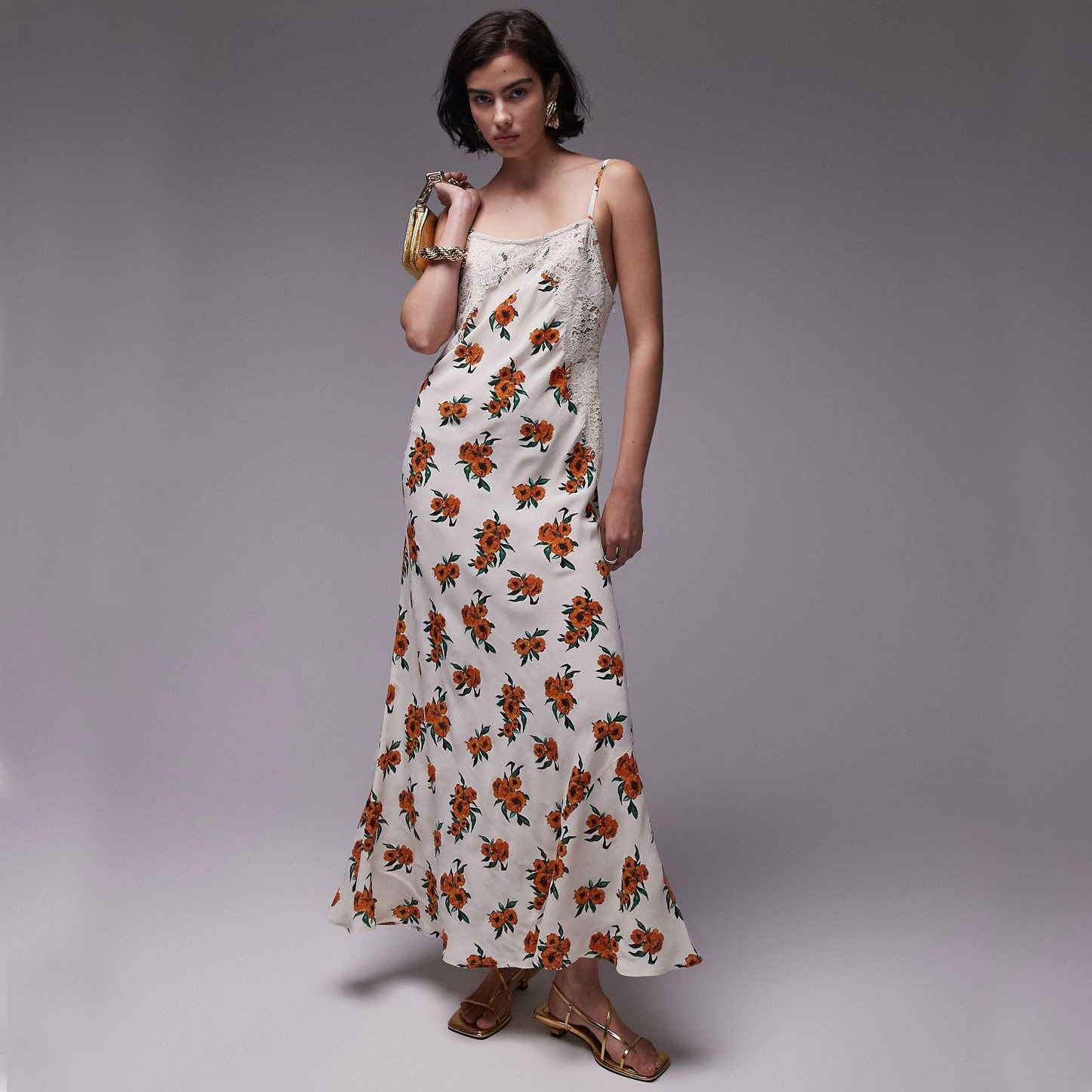 Платье Topshop Strapless Premium Maxi With Lace Floral Pattern, белый/оранжевый цена и фото