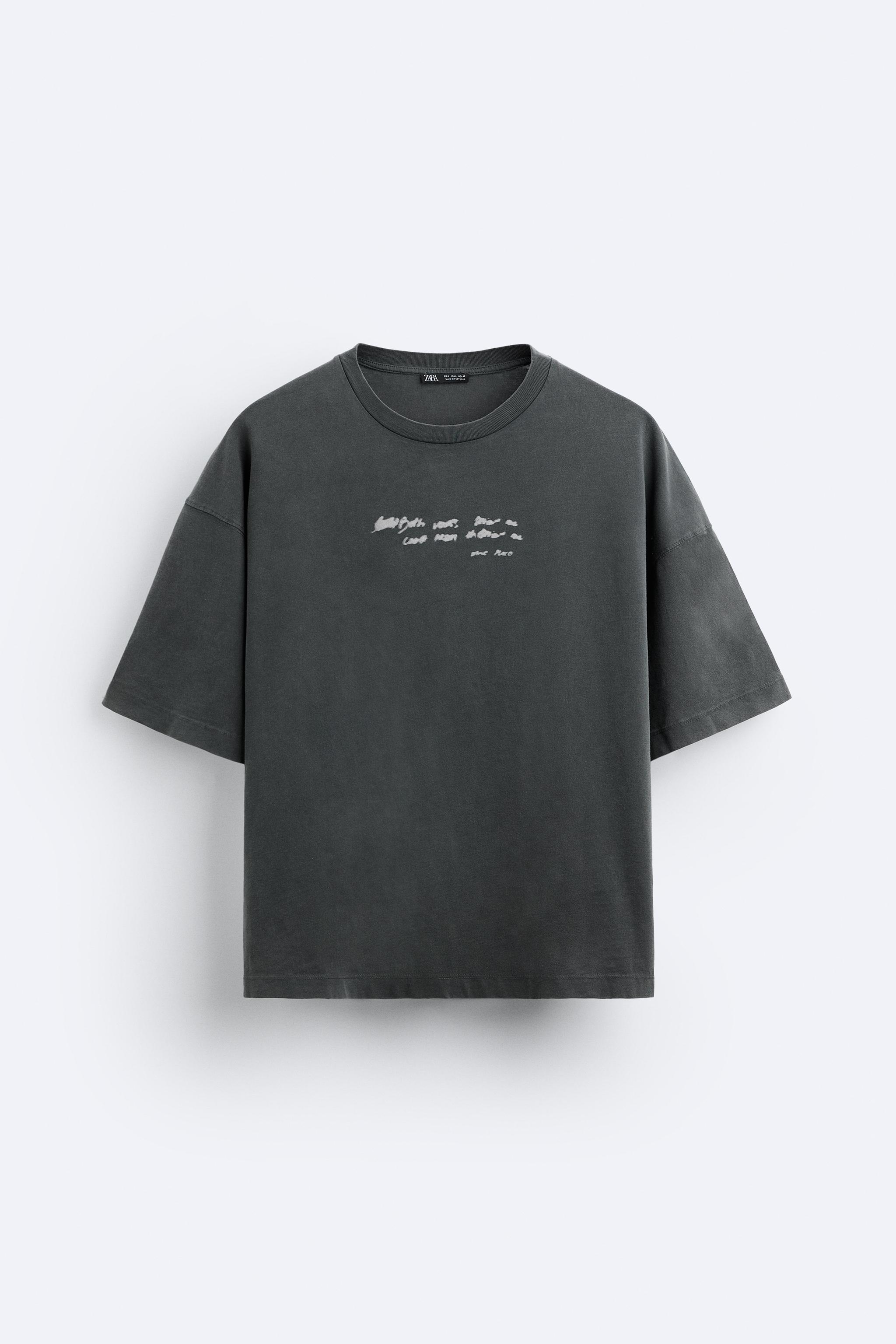 Футболка Zara Faded With Slogan, темно-серый футболка zara faded rhinestone темно серый