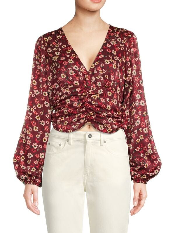 

Укороченный топ BCBGeneration с цветочным принтом и рюшами, red floral
