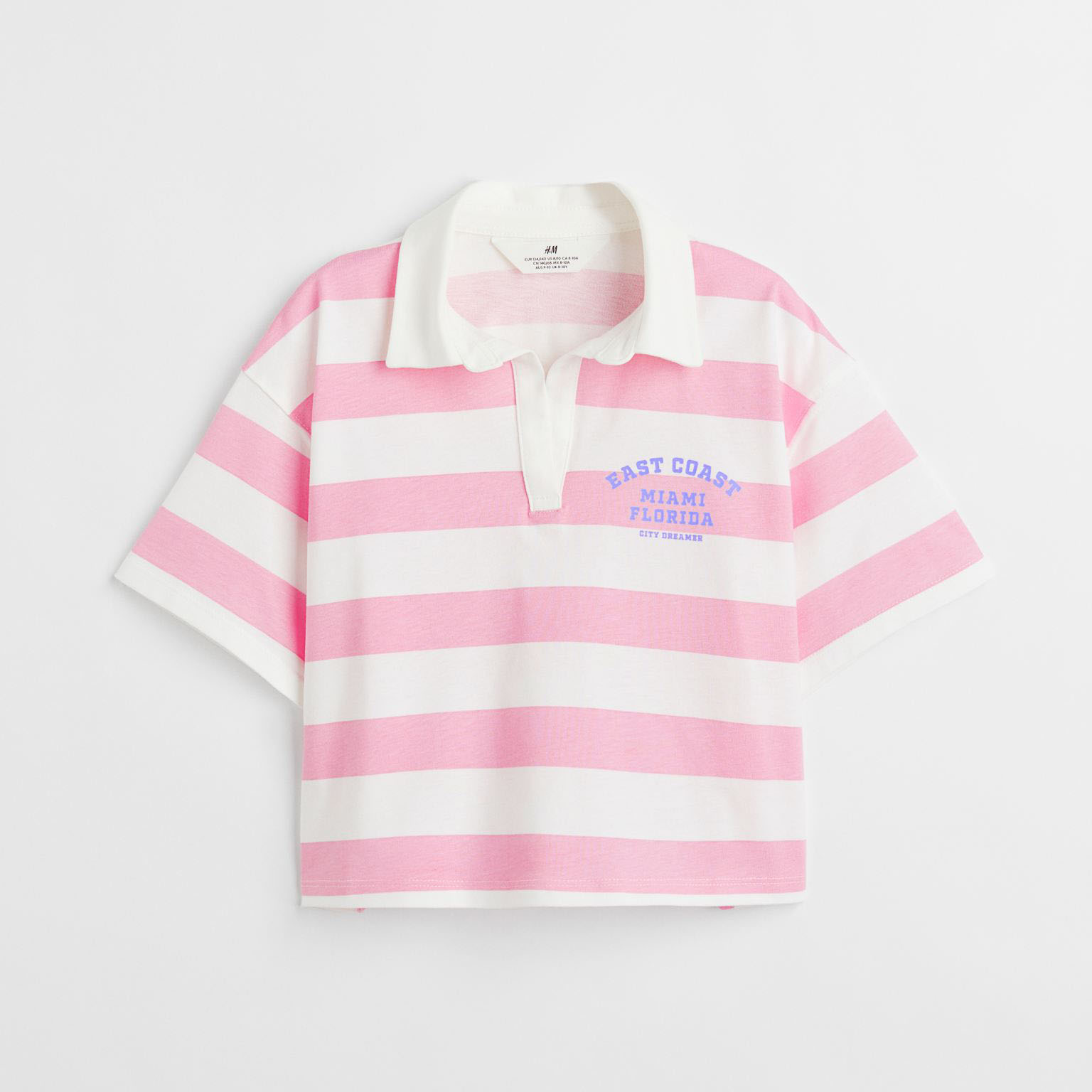 Укороченная рубашка в стиле регби H&M Striped Miami, светло-розовый